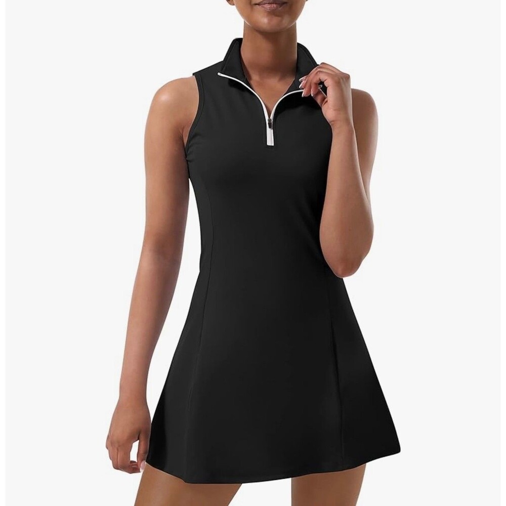 Potili Sleeveless Tennis/Golf Dress Size XL Black w/Shorts & Ball Pocket NEW